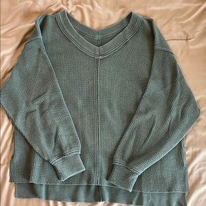 Aerie Green V-Neck Sweater Soft Cotton Blend